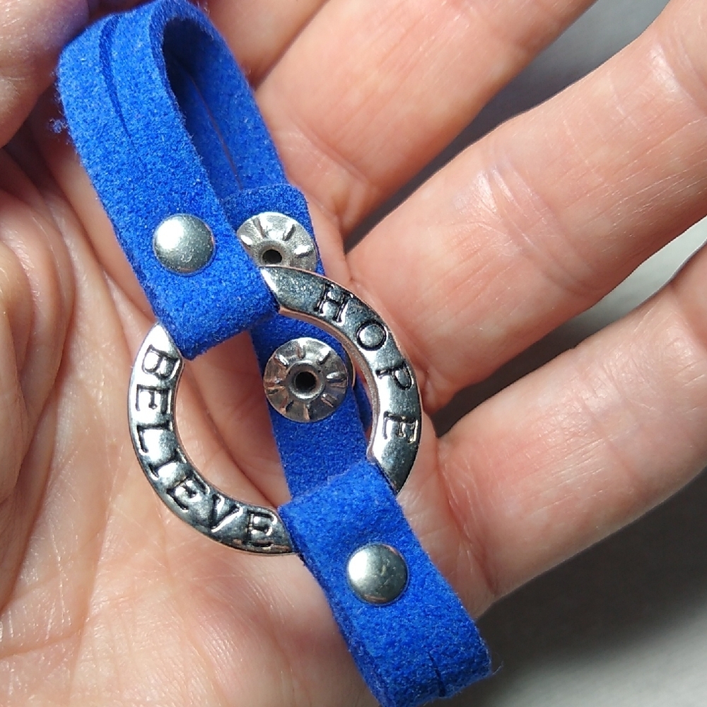 Blue Suede-Like Bracelet with Silver Accents * adjustable